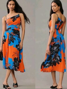 Anthropologie Plenty by Tracy Reese Asymmetrical Cut Out Midi Dress